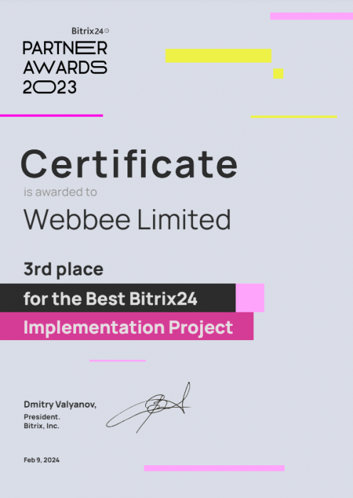 WEBBEE takes 3rd Prize in Best Bitrix24 Implementation - Field Service CRM and MS Dynamics Integration!